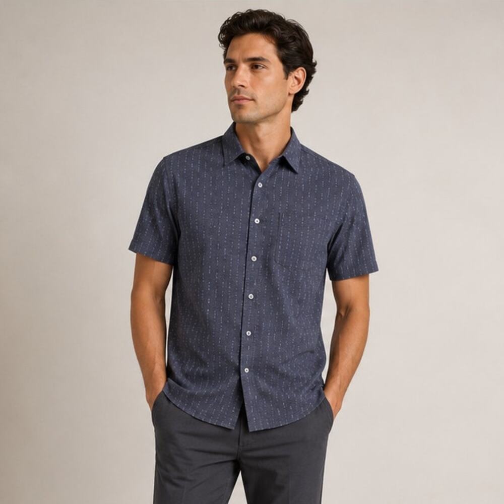 Vuori Bridge Button Down Shirt Men's L Charcoal Blue Geometric Print